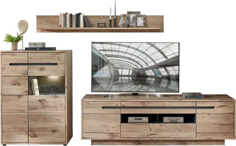 Wohnwand Wohnzimmerschrank BELLANO HH83 Viking Oak Nature mit LED von InnoStyle