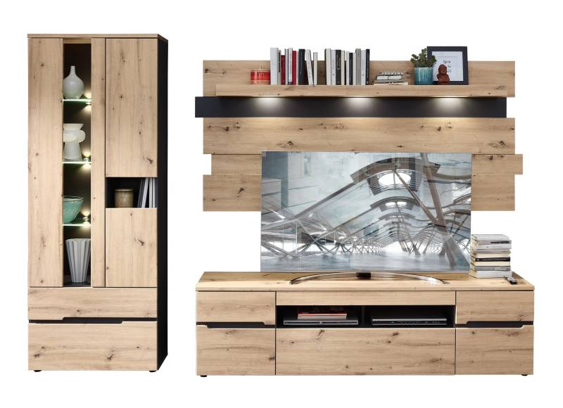 Wohnwand Wohnzimmerschrank MEMPHIS Artisan Eiche Graphit Nachbildung von InnoStyle