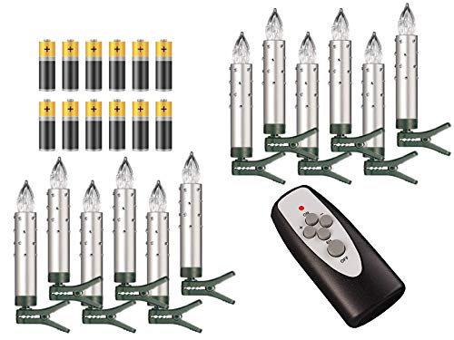 12 Weihnachtsbaumkerzen ✔ kabellos ✔ Dimmfunktion ✔ Flacker ✔ Weihnachtsbeleuchtung für Innen & geschützten Außenbereich (Silber mit Steinchen) von Innocom GmbH