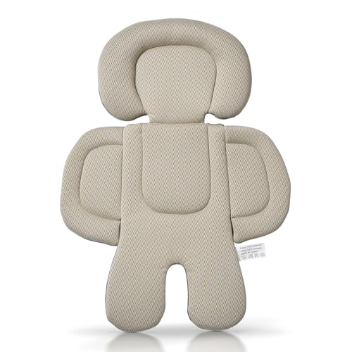 Innokids Säuglings Autositz Einsatz, Neugeborener Kopf-Stützkissen und Körper-Stützkissen für Babys Anzug für Baby-Autositze und Kinderwagen (Beige und Grau) von Innokids