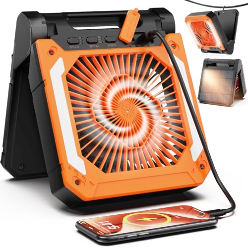 20000mAh Solar Camping Ventilator, Wiederaufladbarer Tischventilator USB Ventilator mit LED Licht & Haken, Batteriebetriebener Clip Ventilator für Outdoor Camping Stromausfall Angeln Hurricane von Innopower