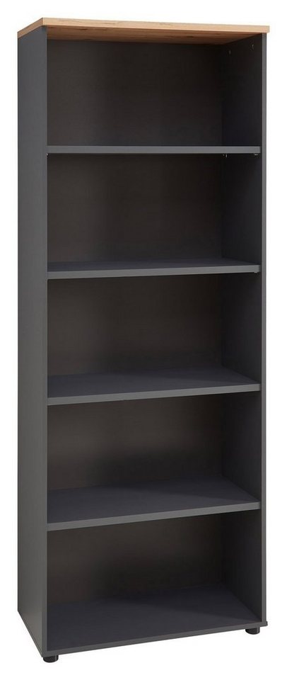 Innostyle Aktenschrank Bücherregal MEMPHIS, Graphit Dekor, H 197 cm Artisan Eiche Dekor, 5 offene Fächer von Innostyle