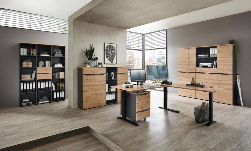 Innostyle Büromöbel-Set Komplettbüro MEMPHIS I 11-teilig Front Artisan Eiche Korpus Graphit, (Komplett-Set, 11-tlg., 5x Schrank, 4x Regal, 1x Schreibtisch, 1x Rollcontainer) von Innostyle