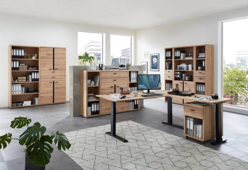 Innostyle Büromöbel-Set Komplettbüro SONOS IV 10-teilig Front Altesche Massivholz gebürstet, (Komplett-Set, 10-tlg., 3x Schrank, 5x Regal, 1x Schreibtisch, 1x Rollcontainer) von Innostyle
