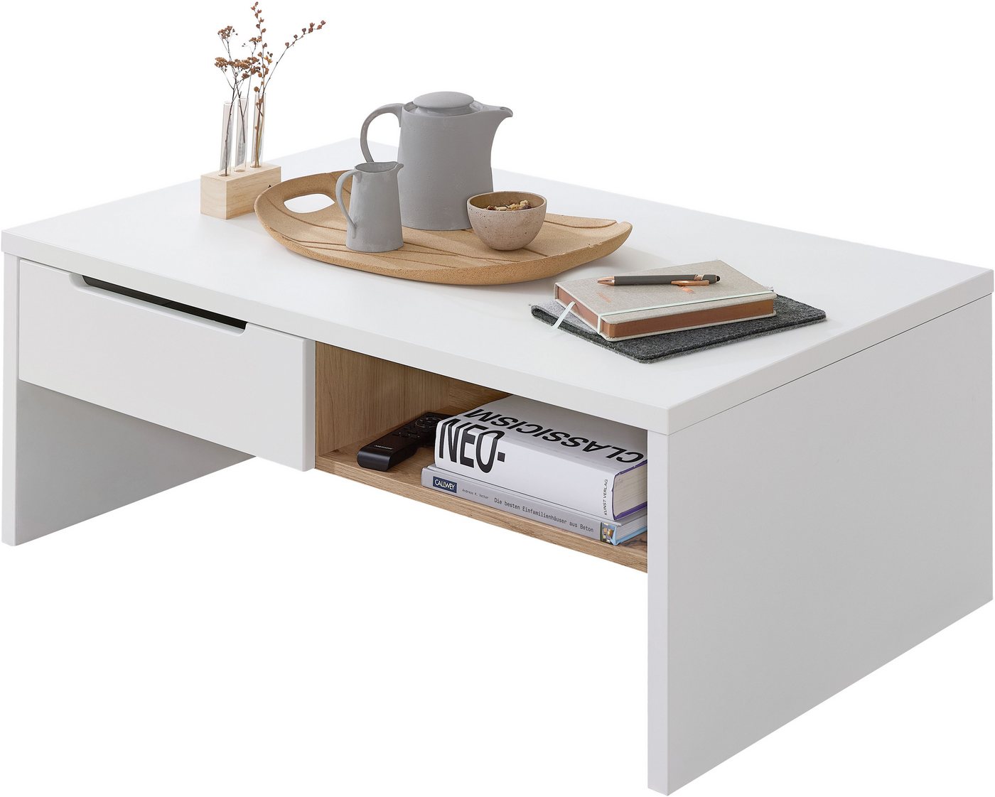 Innostyle Couchtisch Memphis Couchtisch,110x40x65 cm (B/H/T) (1-St), 2 offene Fächer, 2 Schubkasten von Innostyle