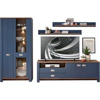 Innostyle Dijon Wohnwand Holzwerkstoff Parisian Blue/Haveleiche Cognac LED-Beleuchtung von Innostyle