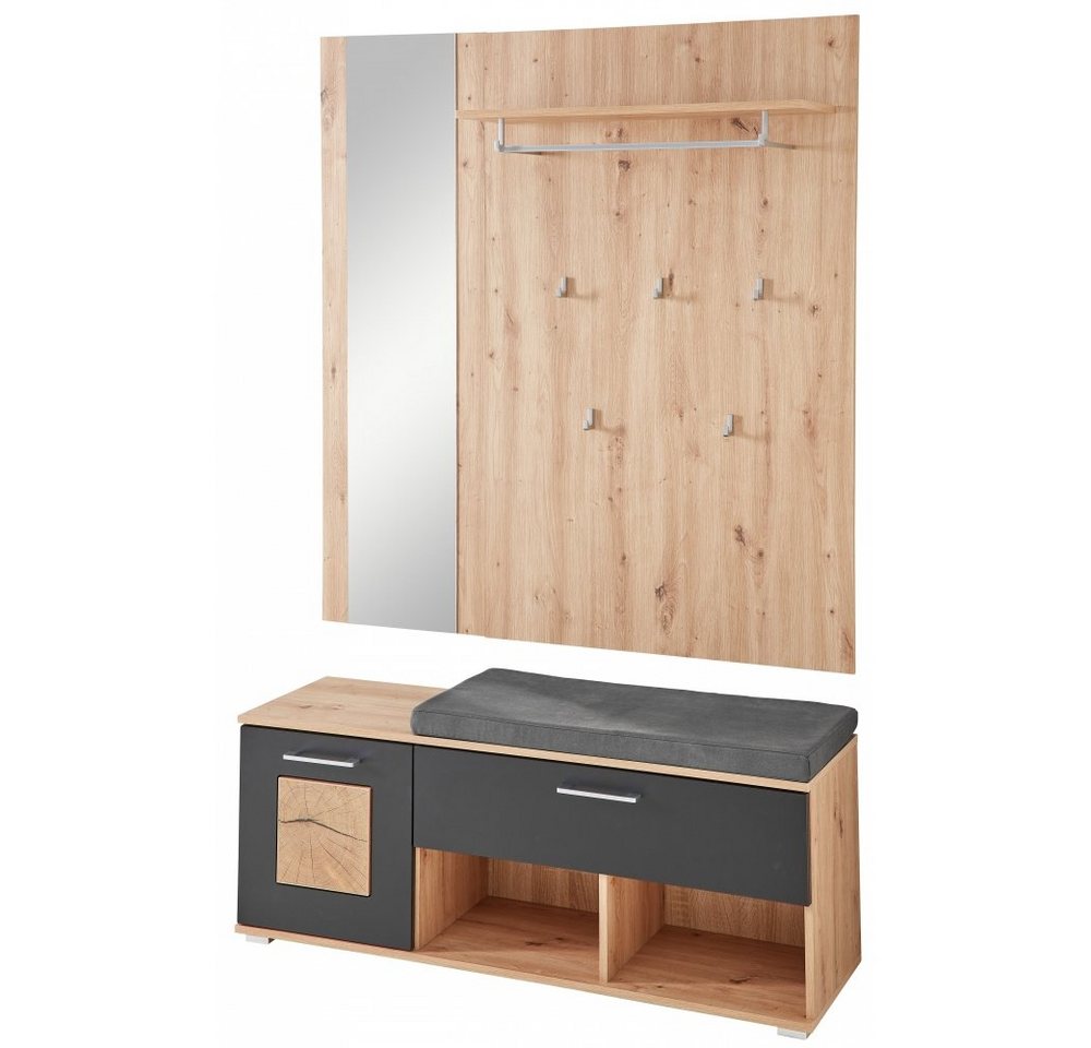 Innostyle Garderobe Garderobe Set Paneel, Bank Spiegel FUN Artisan Eiche schwarz 126 cm von Innostyle