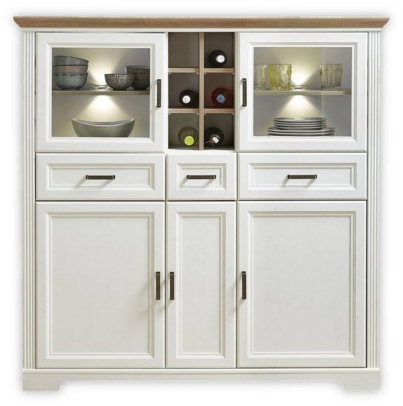 Innostyle Highboard Highboard JASMIN Pinie weiß Nachbildung mit offenen Fächern von Innostyle