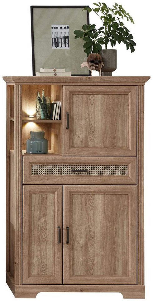 Innostyle Highboard Highboard Stauraumelement VIENNA - Eiche und Wiener Geflecht von Innostyle