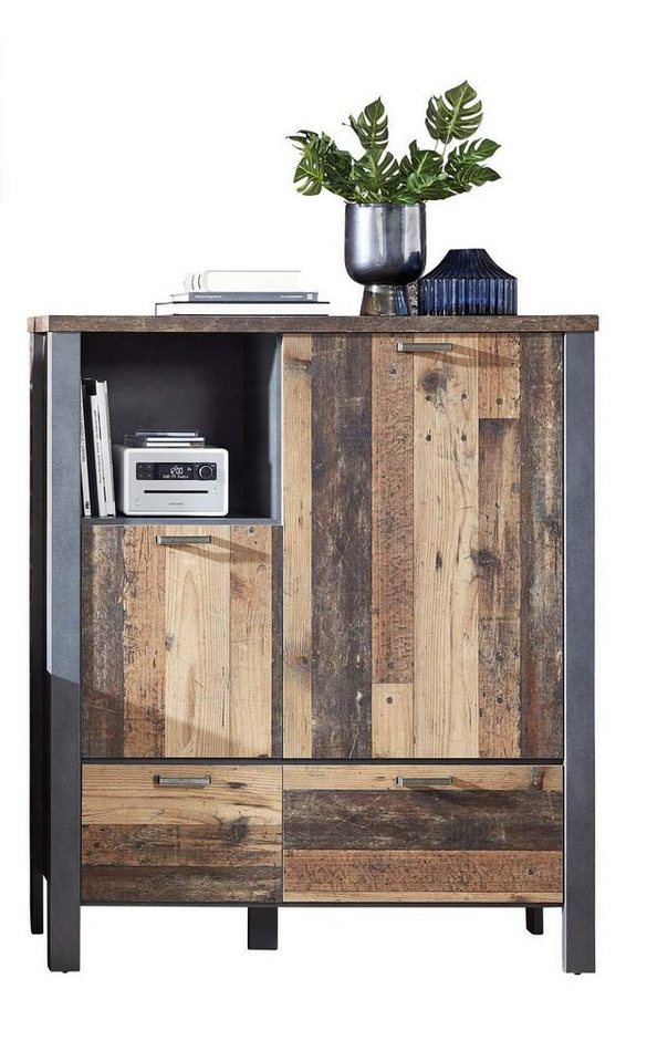 Innostyle Highboard Kommode Highboard CARDIFF - Vintage Style Mix dark von Innostyle