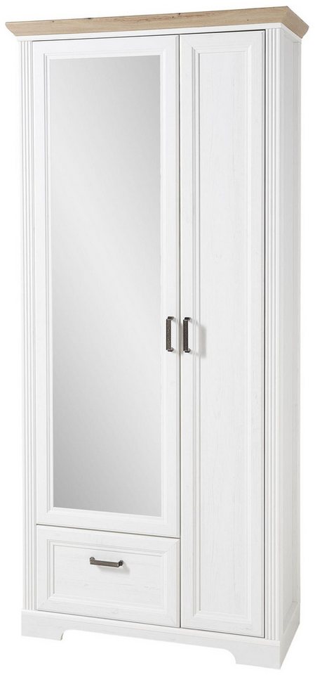 Innostyle Kleiderschrank Dielenschrank JASMIN 2-türig mit Spiegel Pinie weiß Nachbildung von Innostyle