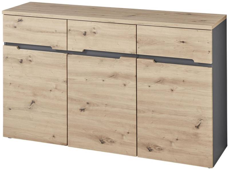 Innostyle Kommode Kommode MEMPHIS GH26 3-türig Artisan Eiche Graphit Nachbildung von Innostyle