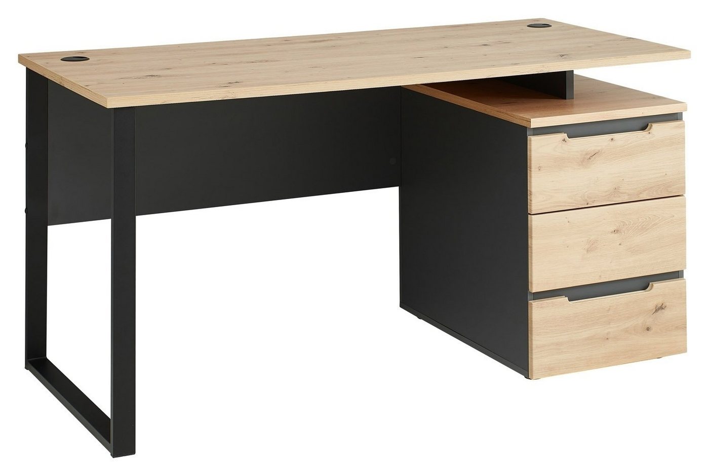 Innostyle Schreibtisch MEMPHIS, Artisan Eiche Dekor, Schwarz, Metall, B 150 x T 73 cm, mit Container von Innostyle