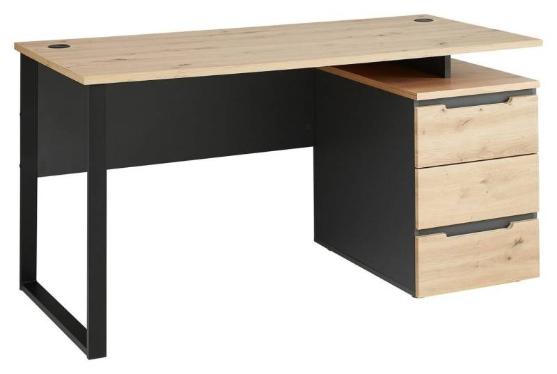 Innostyle Schreibtisch MEMPHIS, Artisan Eiche Dekor, Schwarz, Metall, B 150 x T 73 cm, mit Container von Innostyle