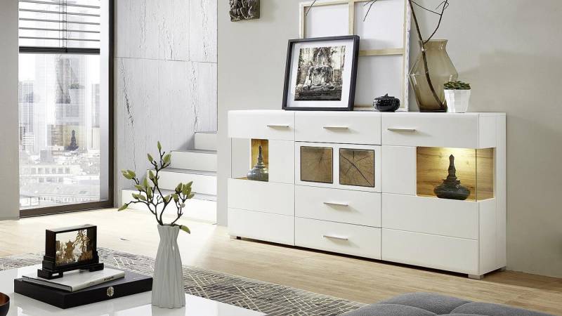 Innostyle Sideboard Sideboard Fun Plus Kommode weiß matt Eiche Altholz Hirnholz 170 cm von Innostyle