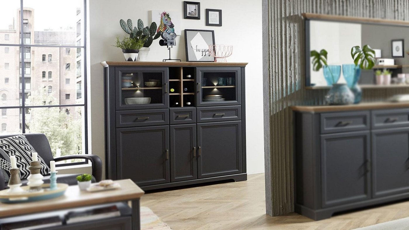 Innostyle Vitrine Highboard Jasmin Vitrine in graphit und Artisan Eiche 143x150 cm Innostyle Vitrine Highboard Jasmin Vitrine in graphit und Artisan Eiche 143x150 cm von Innostyle