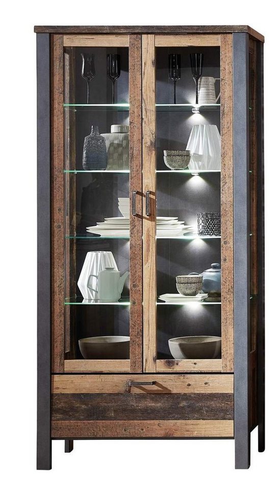 Innostyle Vitrine Vitrine CARDIFF mit LED Beleuchtung - Vintage Style Mix dark von Innostyle