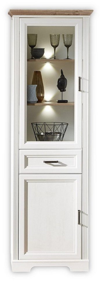Innostyle Vitrine Vitrine JASMIN 1-türig - Landhausstil Pinie weiß mit Beleuchtung von Innostyle