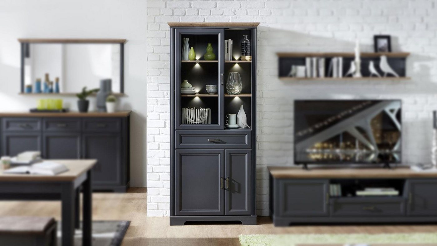 Innostyle Vitrine Vitrine Jasmin Standvitrine graphit und Artisan Eiche 93x204 cm Innostyle Vitrine Vitrine Jasmin Standvitrine graphit und Artisan Eiche 93x204 cm von Innostyle