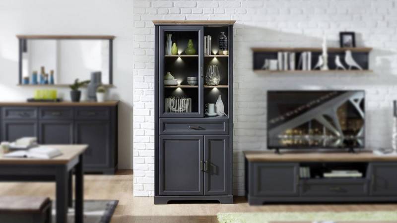 Innostyle Vitrine Vitrine Jasmin Standvitrine graphit und Artisan Eiche 93x204 cm Innostyle Vitrine Vitrine Jasmin Standvitrine graphit und Artisan Eiche 93x204 cm von Innostyle