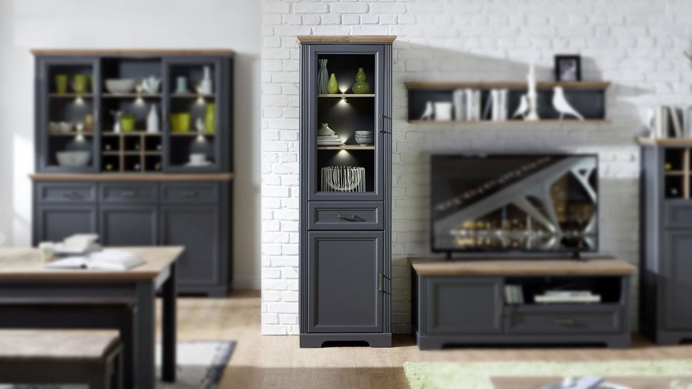 Innostyle Vitrine Vitrine Jasmin Standvitrine in graphit Artisan Eiche 66x204 cm von Innostyle