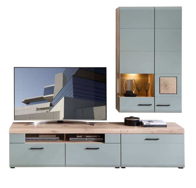 Innostyle Wohnwand (3-teilig) in schilfgrün / Eiche Dekor - ca. 280/205/47 cm (BxHxT), (3-teilig) von Innostyle