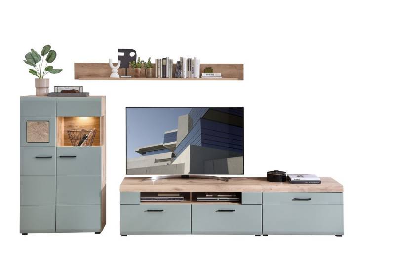 Innostyle Wohnwand (4-teilig) schilfgrün / Eiche Dekor - ca. 80x139x37cm (BxHxT), (4-teilig) von Innostyle