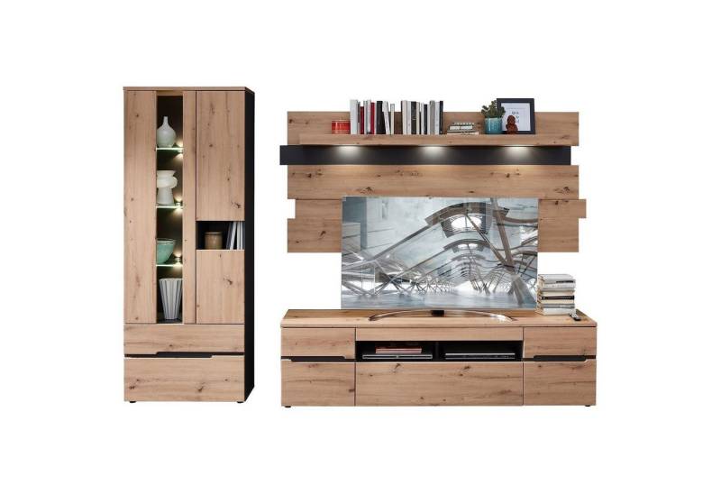 Innostyle Wohnwand MIRENO, 3-teilig, Artisan Eiche Dekor, Graphitgrau, LED-Beleuchtung, B 287 x H 197 x T 47 cm von Innostyle