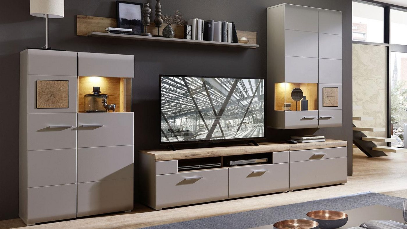 Innostyle Wohnwand Wohnwand 1 Fun Plus II basalt Eiche Altholz Glas von Innostyle