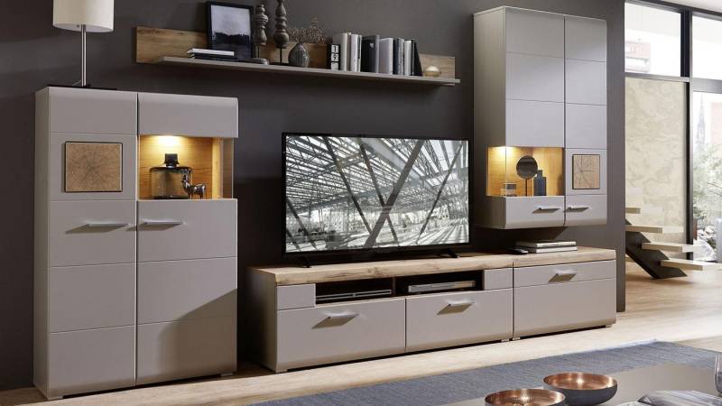 Innostyle Wohnwand Wohnwand 1 Fun Plus II basalt Eiche Altholz Glas von Innostyle