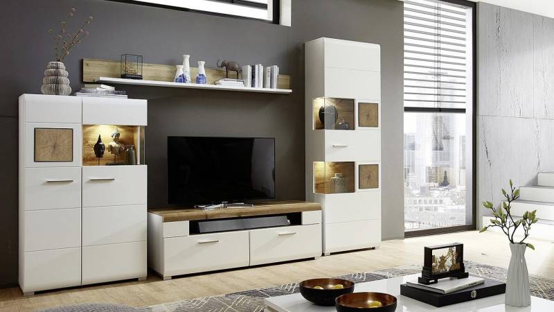 Innostyle Wohnwand Wohnwand 2 Fun Plus Anbauwand weiß matt Eiche Altholz Hirnholz 325 cm, (4-St) von Innostyle