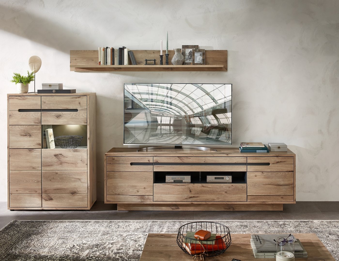 Innostyle Wohnwand in Viking Oak Dekor, MDF, Spannplatte - 309x185x44cm (BxHxT) von Innostyle