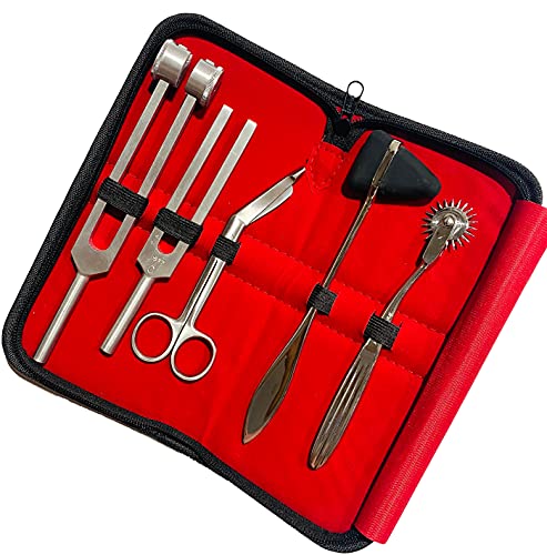 Innotech Diagnostik Reflex -und Neurologie Sensibilitätsdiagnostik 5 teiligen set mit Nervenrad Reflexhammer Verbandsschere und Stimmgabel mit 512 Hz und 128 Hz (Reflex Set) von Innotech Instruments