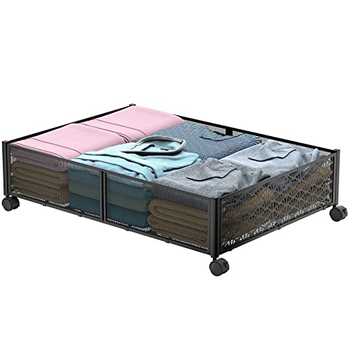 Innotic 3 Stück Unterbett Aufbewahrungsbox mit Rädern, Große Unterbettkommode Aufbewahrungstasche, Metall unterbett aufbewahrung Unterbettbox Organizer (3 Stück) von Innotic