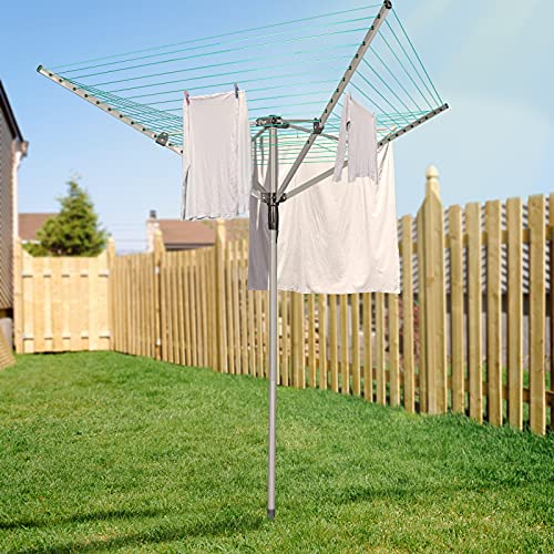 Innotic 4-arm Wäschespinne mit 50M Wäscheleine, Edelstahl, Rostbeständig, mit Bodenhülse Stabil Wäscheständer für Draußen Garten Camping, 50 m von Innotic