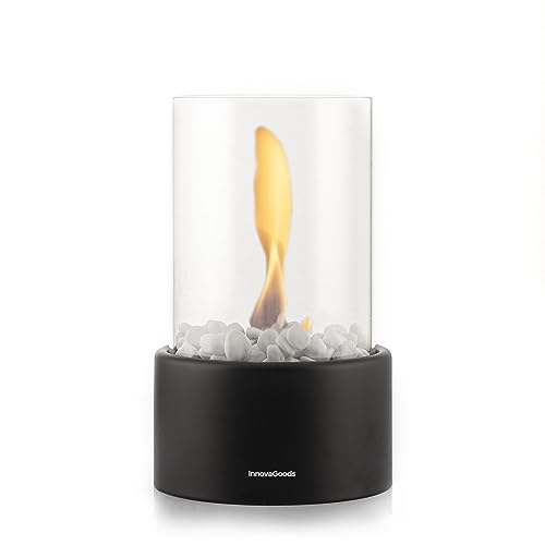 InnovaGoods - Bioethanol Tischkamin Heatfir, Elegantes Design, Rauchfreie Flamme, Für Innen- und Außenbereich, Schwarz, Klein, Glas Eisen Polypropylen von InnovaGoods