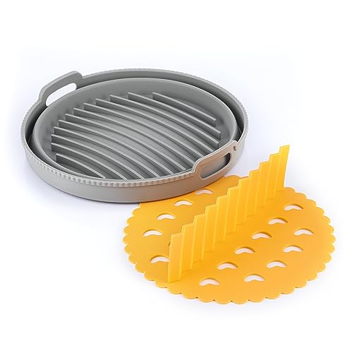 InnovaGoods - Klappbarer Silikon-Korb für Heißluftfritteuse, Antihaftbeschichtet, Unabhängiger Trenner, Multifunktional, Einfach zu Reinigen, Grau, Silikon von InnovaGoods