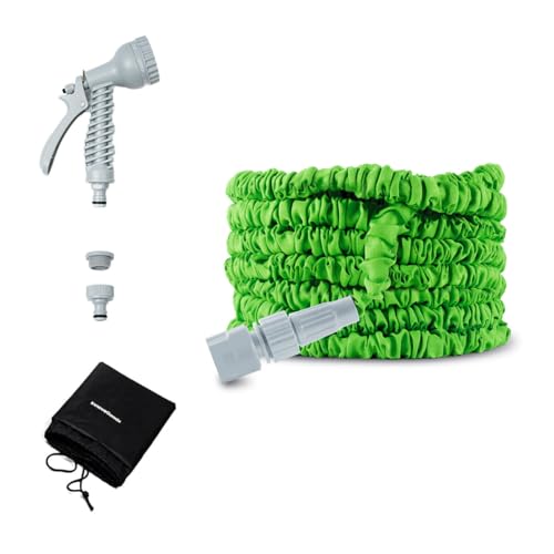 InnovaGoods® Gartenschlauch, ausziehbar, 15 m, mit Pistole mit 7 Strahlarten, ausziehbarer Schlauch mit Tragetasche, Adapter 1/2 Zoll und 3/4 Zoll, robust und langlebig, ideal für Gartenbewässerung von InnovaGoods