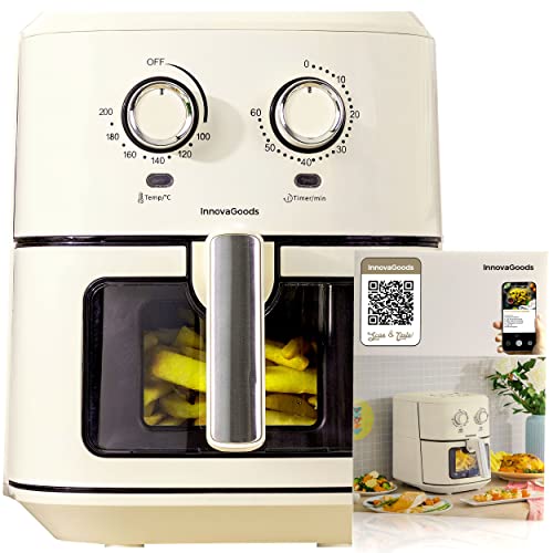 InnovaGoods® Heißluftfriteuse Vintage 6,5L, airfryer 1700W mit +100 Rezepten in DE heissluftfriteuse mit Fenster, Antihaft-Korb, Timer und 360° Luftstrom, friteuse ideal für 4-6 Personen. Farbe Creme. von InnovaGoods