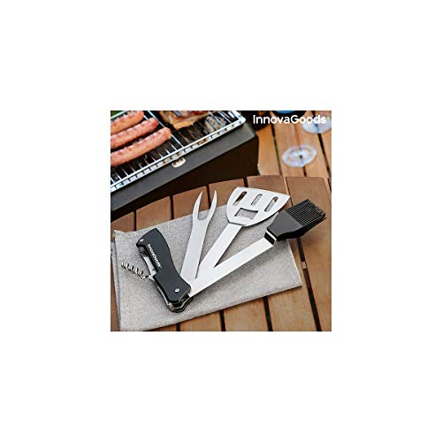 InnovaGoods - 5 in 1 Grillwerkzeug-Set, Multifunktionsdesign, Leicht und Kompakt, Ideal für Camping und Outdoor, Schwarz, Stahl von InnovaGoods