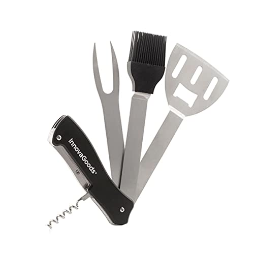 InnovaGoods - 5 in 1 Grillwerkzeug-Set, Multifunktionsdesign, Leicht und Kompakt, Ideal für Camping und Outdoor, Schwarz, Stahl von InnovaGoods