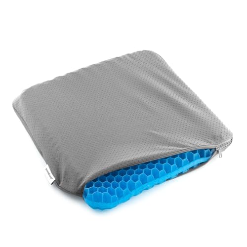 InnovaGoods - Hexafresh Bienenwaben-Gelsitzkissen, Ergonomisch für Rückenentlastung, Kühlend und Atmungsaktiv, Flexibel und Anpassungsfähig, Grau/Blau, 39 x 37 x 3 cm, Polyester von InnovaGoods