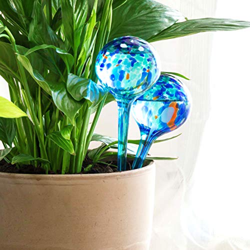 InnovaGoods - Automatische Bewässerungsballons Aqua·Loon, 2er Set, 10 Tage Bewässerungsdauer, Handwerks-Stil, Vielseitig für alle Pflanzenarten, Blau, 2 x 350 ml, Glas von InnovaGoods