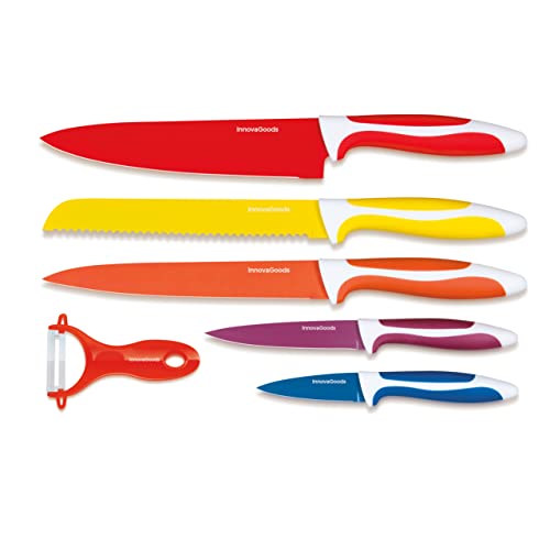 InnovaGoods KERAMIKMESSERSET MIT SPARSCHÄLER KNOOLVS 6 STÜCKE, Rostfreier Edelstahl, Bunt, 38x24x3 cm von InnovaGoods