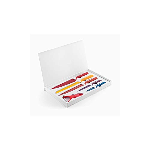 InnovaGoods - 6 Stücke Keramikmesserset mit Sparschäler, Hochpräzisions-Schneide, Ergonomischer Anti-Rutsch Griff, Leicht und einfach zu reinigen, Bunt, 38x24x3 cm, Rostfreier Edelstahl von InnovaGoods