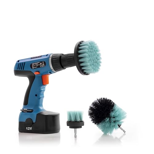 InnovaGoods - 3er Set Reinigungsbürstenaufsatz für Bohrmaschinen, Tiefenreinigung für Bad, Küche & Auto, Einfache Handhabung, Nylon Zink Polypropylen, Blau, Klein von InnovaGoods