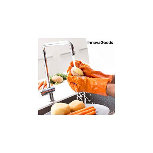 InnovaGoods V0100611 GEMÜSE-UND Obst-Peeling-REINIGUNGSHANDSCHUHE, PVC, Orange, 27x17x1 cm von InnovaGoods