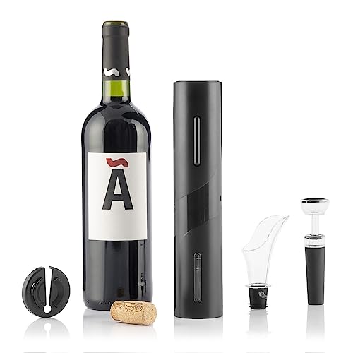 InnovaGoods - 4-Piece Electric Corkscrew Wine Accessories Set, Elegant Design, ABS and Steel, Black, Medium, Acrylonitrile Butadiene Styrene von InnovaGoods