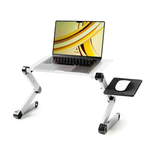 InnovaGoods - Einstellbarer Laptop-Tisch, Aluminium, Flexibel, Multiposition, Multifunktion, mit Lüftungsöffnungen und Zusätzliche Ablage für die Maus, 360 Grad drehbar, Silber von InnovaGoods