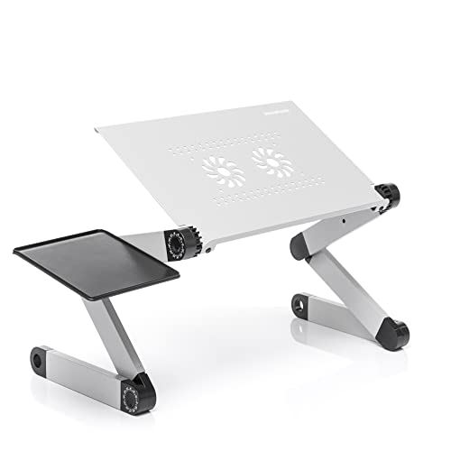 InnovaGoods - Einstellbarer Laptop-Tisch, Aluminium, Flexibel, Multiposition, Multifunktion, mit Lüftungsöffnungen und Zusätzliche Ablage für die Maus, 360 Grad drehbar, Silber von InnovaGoods